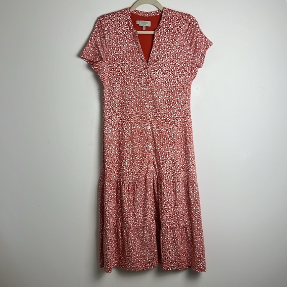 HOBBS London Jacinta Dress Apricot Ivory Floral Pint Fit & Flare Dress Size US8 - Picture 2 of 12